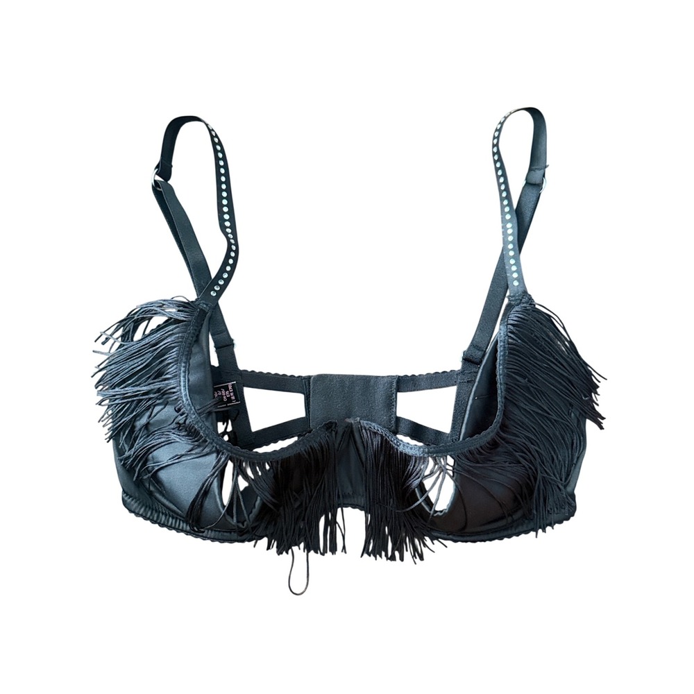 Victorias Secret Black Fringe Rhinestone Strap Demi Bra Small DD NWT 11195457